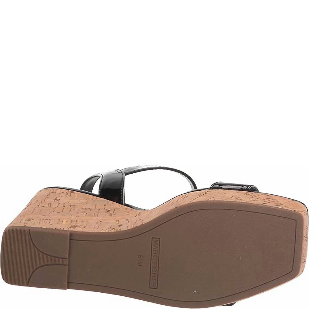NEW MARC FISHER women's lukey wedge sandal in black/tan - Picture 3 of 4